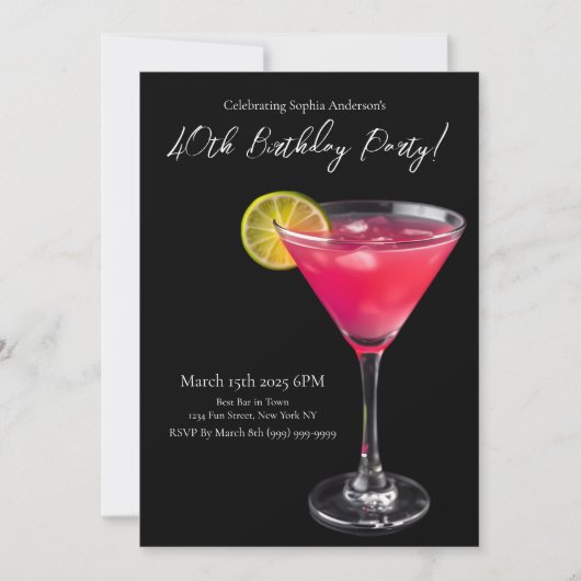 誕生日パーティーピンクカクテル 招待状 (正面)