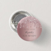 誕生日パーティーピンクグリッターのドライブ名 缶バッジ (正面&裏面)