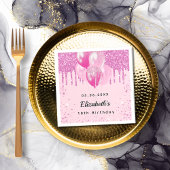 誕生日パーティーピンクグリッターバルーン女の子 スタンダードカクテルナプキン