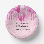 誕生日パーティーピンクグリッターバルーン女の子 ペーパーボウル (正面)