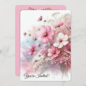 誕生日パーティーピンクコスモス 招待状 (正面/裏面)