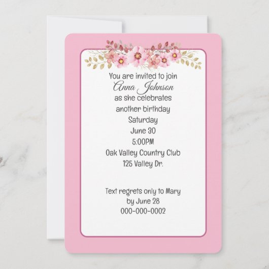 誕生日パーティーピンクコスモス 招待状 (裏面)