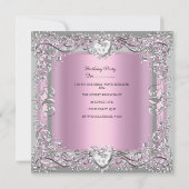 誕生日パーティーピンクシルバーダイヤモンド 招待状 (裏面)