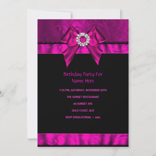 誕生日パーティーピンクジュエルボウイメージ 招待状 (裏面)