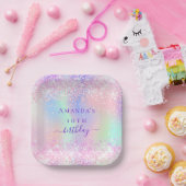 誕生日パーティーピンクパープルホログラフィック ペーパープレート (パーティー)