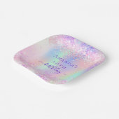 誕生日パーティーピンクパープルホログラフィック ペーパープレート (傾斜あり)