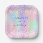 誕生日パーティーピンクパープルホログラフィック ペーパープレート (正面)