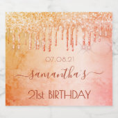 誕生日パーティーピンクローズ金ゴールドグリッタードリップ スパークリングワインラベル (シングルラベル)