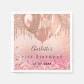 誕生日パーティーピンクローズ金ゴールドグリッターバルーン スタンダードカクテルナプキン (正面)