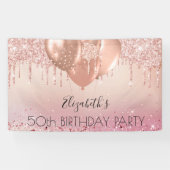 誕生日パーティーピンクローズ金ゴールドグリッターバルーン 横断幕 (横)