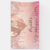 誕生日パーティーピンクローズ金ゴールドグリッターバルーン 横断幕 (縦)