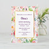 誕生日パーティーピンク花模様白 招待状 (スタンド正面)