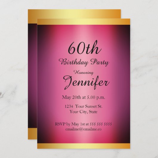 誕生日パーティーピンク金ゴールド 招待状 (正面/裏面)