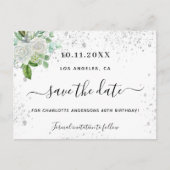 誕生日パーティーフローラホワイトグリーン日付を保存 案内ポストカード (正面)