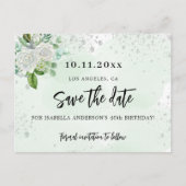 誕生日パーティーフローラホワイトグリーン日付を保存 案内ポストカード (正面)