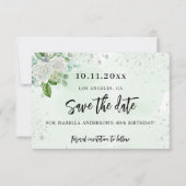 誕生日パーティーフローラ白エレガント緑 セーブザデート (正面)