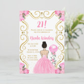 誕生日パーティーブラウン髪プリンセスインピンク 招待状 (スタンド正面)