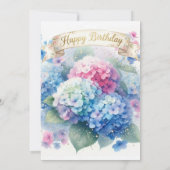 誕生日パーティーブルーアジサイの花の招待状 招待状 (裏面)