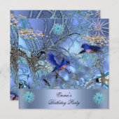 誕生日パーティーブルーバード魅惑 招待状 (正面/裏面)