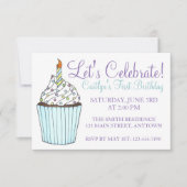 誕生日パーティーブルー祝カップケーキケーキしよう 招待状 (正面)