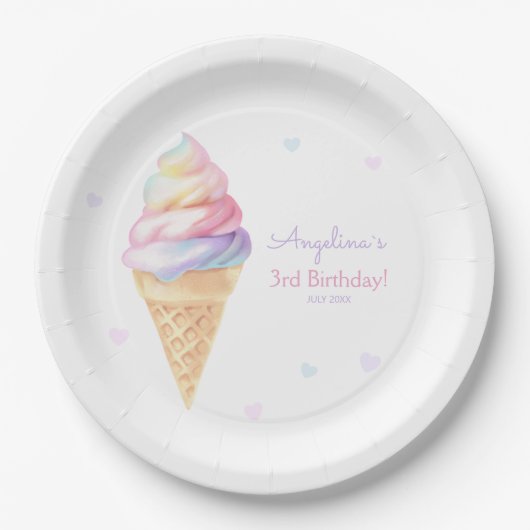 誕生日パーティープレートと甘いアイスクリーム。 ペーパープレート (正面)