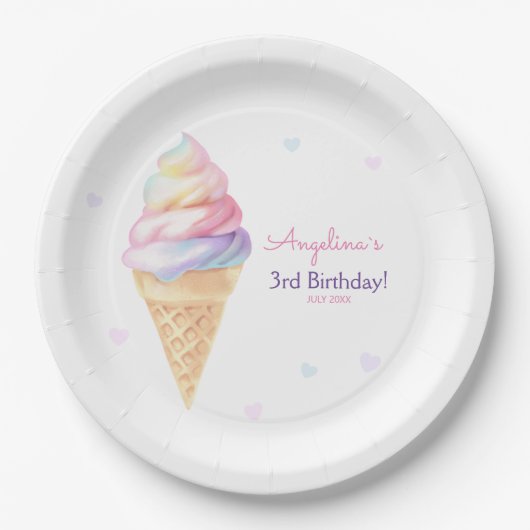 誕生日パーティープレートと甘いアイスクリーム。 ペーパープレート (正面)