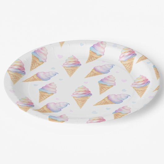 誕生日パーティープレートと甘いアイスクリーム。 ペーパープレート (アングル)