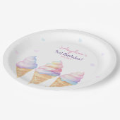 誕生日パーティープレートと甘いアイスクリーム。 ペーパープレート (アングル)