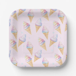 誕生日パーティープレートと甘いアイスクリーム。 ペーパープレート