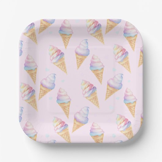 誕生日パーティープレートと甘いアイスクリーム。 ペーパープレート (正面)