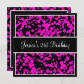 誕生日パーティーホットピンクバブル（白と黒） 招待状 (正面/裏面)