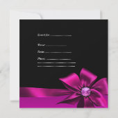 誕生日パーティーホットピンクブラックピンクボウ宝石 招待状 (裏面)