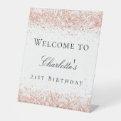 誕生日パーティーホワイトローズ金ゴールドグリッター歓迎 台座サイン (正面)