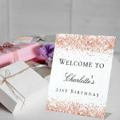 誕生日パーティーホワイトローズ金ゴールドグリッター歓迎 台座サイン