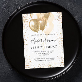 誕生日パーティーホワイト金ゴールドグリッターバルーン 招待状