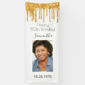 誕生日パーティーホワイト金ゴールドフォトグリッターGLAM 横断幕 (縦)