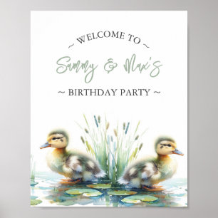 誕生日パーティーポスターDuck Welcome Sign Twins ポスター