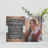 誕生日パーティーミントチェックチョ素朴ークウッド写真 招待状 (スタンド正面)