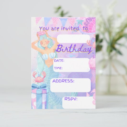 誕生日パーティーメイドsirena誕生日パーティー女の子 招待状 (スタンド正面)