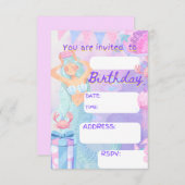 誕生日パーティーメイドsirena誕生日パーティー女の子 招待状 (正面/裏面)