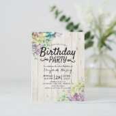 誕生日パーティーモダン多肉植物素朴木材 インビテーションポストカード (スタンド正面)