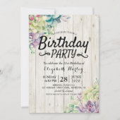 誕生日パーティーモダン多肉植物素朴木材 招待状 (正面)