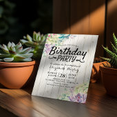 誕生日パーティーモダン多肉植物素朴木材 招待状