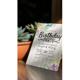 誕生日パーティーモダン多肉植物素朴木材 招待状