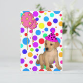 誕生日パーティーラブラドール子犬スポット風船 招待状 (スタンド正面)
