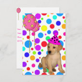 誕生日パーティーラブラドール子犬スポット風船 招待状 (正面/裏面)