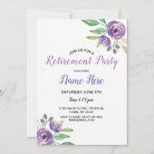 誕生日パーティーリタイアフラワー招待状パープル 招待状 (正面)