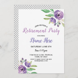 誕生日パーティーリタイアフラワー招待状パープル 招待状