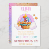 誕生日パーティーレインボーユニコーンカップケーキ 招待状 (正面/裏面)