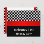 誕生日パーティーレッドブラック&ホワイトチェックパターン 招待状 (正面/裏面)
